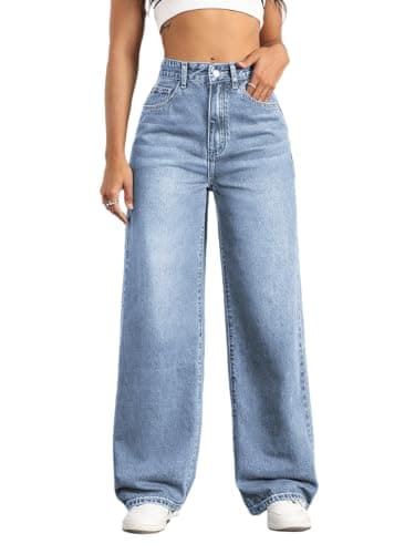 Mars power Straight Leg Jeans for Women,High Waisted Wide Leg Loose Stretchy Boyfriend Denim Pants Baggy Jeans for Women (US, Alpha, Large, Regular, Regular, Lightblue)
