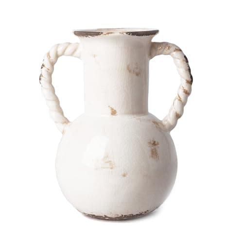 VICTOR & TERESA Decorative White Vases for Home Decor, 7.9'' Rustic Ceramic Vase for Flowers, Farmhouse Vases for Pampas Grass, Table, Mantel, Living Room, Centerpieces, Gifts for Mom