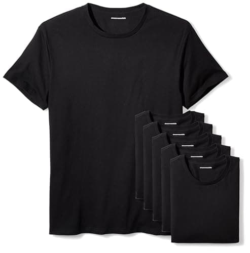 Amazon Essentials Men's Crew Neck T-Shirts, Pack of 6, Versatile Basics, Large, Black