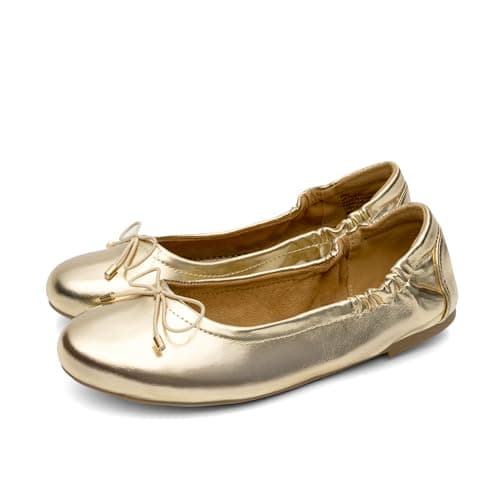 JustFab Women's Shoes Black Flats Shoes Comfortable Ballerina Flats with Bow for Women(Gold,7)