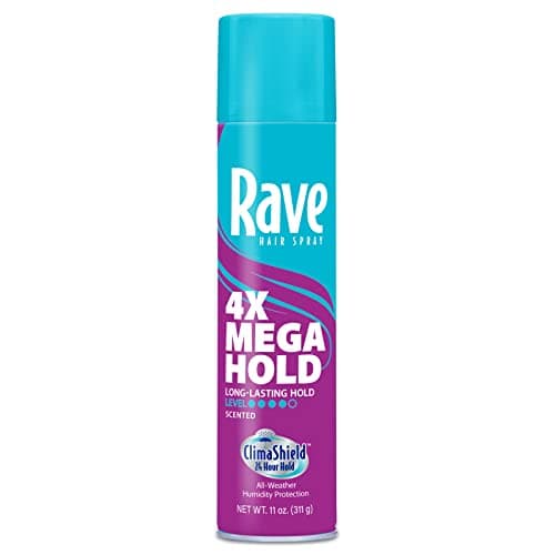 Scented Aerosol Hairspray by Rave - 1 Pack of 4X Mega Hair Spray for Heat Protection, Volume and Shine - ClimaShield for Extra Humidity and Long-Lasting Firm Hold - Minimizes Frizz