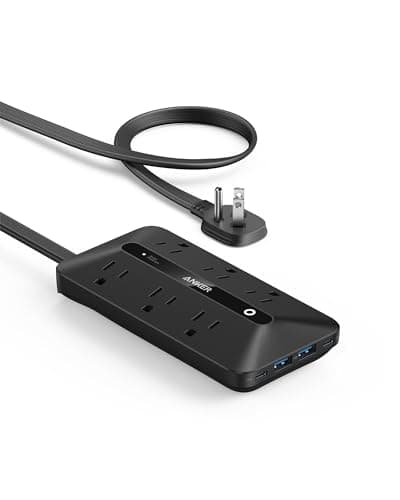 Anker Flat Plug Power Strip 300J, USB C Power Strip, 10-in-1 Ultra Thin Power Strip with 6 AC, 2 USB A and 2 USB C Ports,5feet Extension Cord, Desk Charging Station,Home Office College Dorm - Black