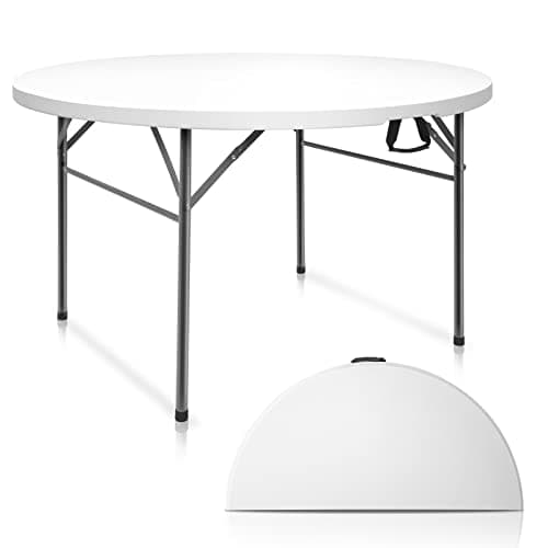 VINGLI White 48" Round Bi-Folding Commercial Table, 4 Feet Portable Plastic Dining Card Table for Kitchen or Outdoor Party Wedding Event, 1-Pack