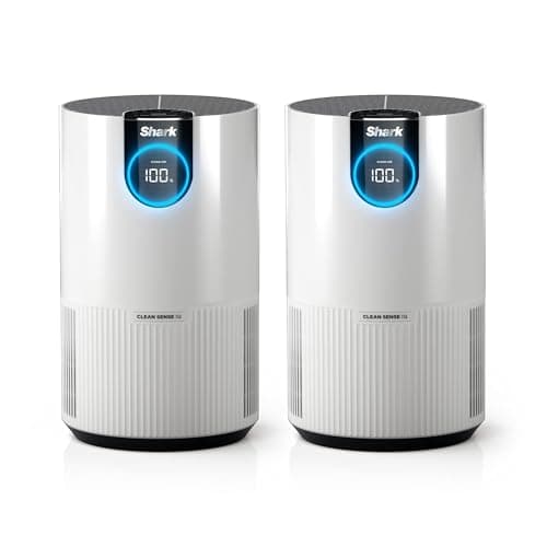 Shark Air Purifiers For Home Pets, 2 Pack, Allergies, Pet Hair, HEPA Air Filter, 500 Sq Ft, Small Room, Bedroom, Odor Eliminator Clean Sense, Captures 99.98% of Particles, Pet Dander, Fur, HP102PK2 (Renewed)
