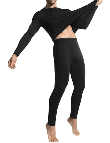 Long Johns Thermal Underwear for Men with Fleece Lined,Base Layer Top and Bottom Set for Cold Weather Black