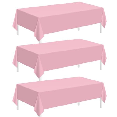 Plastic Tablecloths for Rectangle Tables 3 Pack 54" x 108" Party Table Cloths Disposable for 6 to 8 Foot Tables Indoor or Outdoor Parties Birthdays Weddings Christmas Anniversary Buffet Table Pink