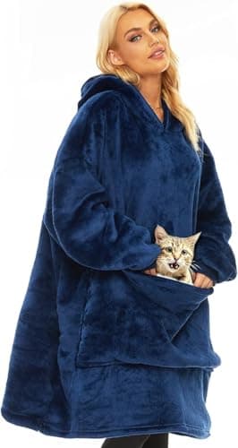 Gentlewarm Wearable Blanket Hoodie for Adults Women Men,Oversized Soft Warm Sherpa Fleece Hoodie with Pets Giant Pocket, One Size Fits All Navy Blue