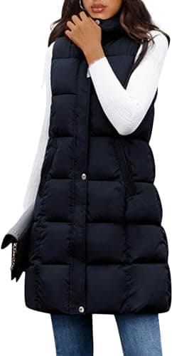 Fiona Jolin Long Puffer Vest Women Sleeveless Hooded Puffy Jacket Coat Outerwear Vest Gilet