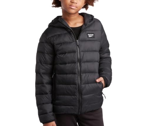 Reebok Boys’ Jacket – Water Resistant Midweight Quilted Puffer Coat – Insulated Outerwear Down Coat for Boys (4-20), Size 10-12, Black