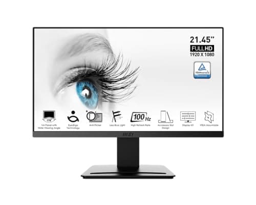 MSI PRO MP223, 22-inch VA 1920 x 1080 (FHD) Computer Monitor, 100Hz, Adaptive-Synch, HDMI, Video Port, VESA Mountable, Less Blue Light, Tilt, 1ms, Black