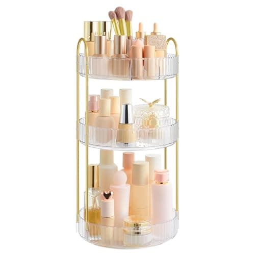 SONGMICS Makeup Organizer, 3-Tier Round Rotating Skincare Organizer Countertop, Customizable, Toiletries Vanity Organizer, Lazy Susan, Gift, Transparent UJKA011W02