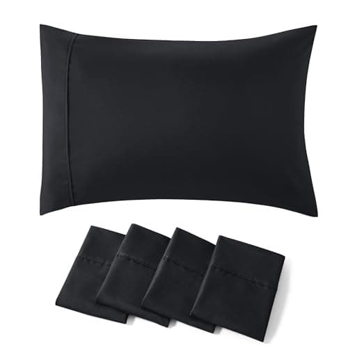 Bedsure Queen Pillow Cases Set of 4 - Black Brushed Microfiber Pillowcases 4 Pack, Super Soft Pillowcase, Pillow Case Covers with Envelope Closure, Wrinkle, Fade and Stain Resistant, 20x30 Inches