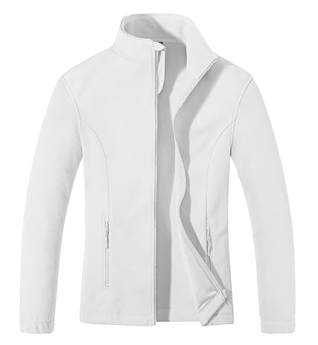 MAGCOMSEN White Fleece Jacket for Women Lightweight Full Zip Coats Soft Warm Polar Fleece for Winter, L