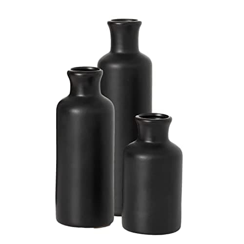 Sullivans Ceramic Black Vase Set, Modern Home Decor Decorative Vases for Your Kitchen, Bedroom, Office, Living Room, Bathroom, & Shelf Decor, Centerpiece Table Decorations, Small Vases (CM3038)