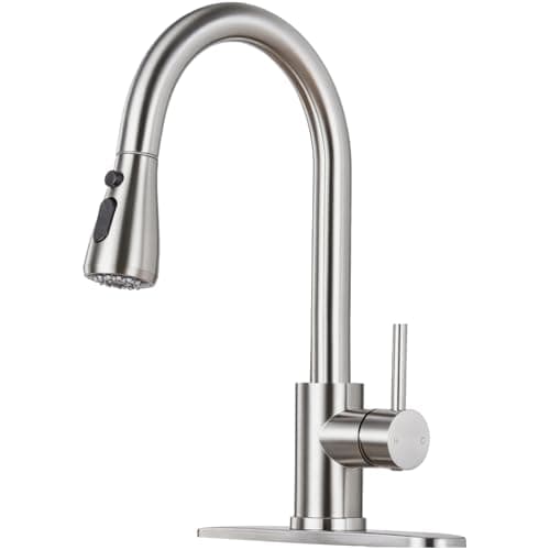 LUFG Kitchen Faucet with Pull Down Sprayer - Brushed Nickel Single Handle Kitchen Faucets, High Arc Stainless Steel Pull Out Kitchen Sink Faucet with Deck for RV Laundry Farmhouse Bar