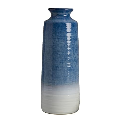 Mikasa Blue and White Ceramic Vase, Use to Display Faux or Dried Flowers, 5.9x5.9x15.7 Inch