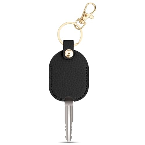 Leather Car Key Cover, Key Covers for Car Keys, Broken Key Protector with Iron Key Ring (Black)