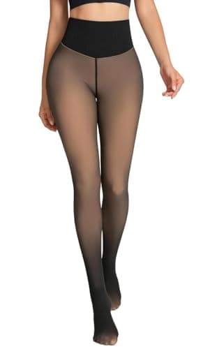 Apriddeo One-Seam Fake Sheer Fleece Lined Tights for Women, Thermal Leggings with Tummy Control & Butt Lifting Design