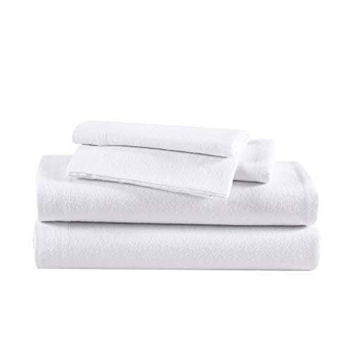 Eddie Bauer - Full Sheets, Cotton Flannel Bedding Set, Brushed for Extra Softness, Cozy Home Decor (White, Full)