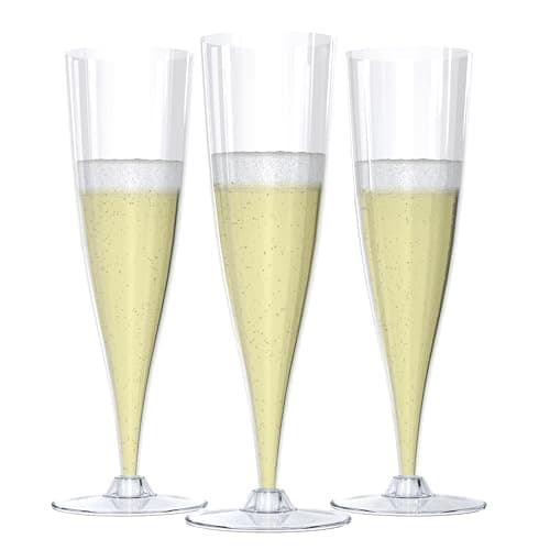 Mindful Design - 24 Pack Disposable Clear Champagne Flutes for Parties, Weddings, Mimosa Bars - Plastic Toasting Glasses With Mimosa Glasses