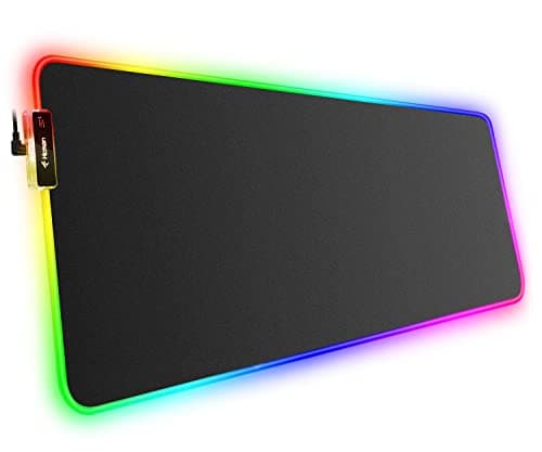 Hcman RGB Gaming Mouse Pad, Large Mousepad with Led Light, PC Gaming Accessories Black Keyboard Pad for Desk, Non-Slip Rubber Base XXL Big Mouse Mat for Gamer Boy Men Gift (31.5 X 12 Inch)