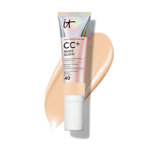 IT Cosmetics CC+ Nude Glow (Light) - Medium Coverage Foundation with SPF 40 & Brightening Glow Serum, Lightweight Skin Tint, 2% Niacinamide + Hyaluronic Acid, Up to 24H Hydration - 1.08 fl oz