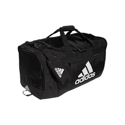 adidas Defender 4.0 Duffel, Durable Athletic Sports Gym Travel Bag for Men and Women, Black/White, Large (110L)