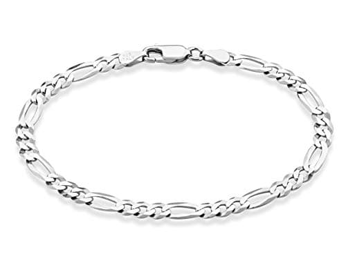 Miabella Solid 925 Sterling Silver Italian 5mm Diamond-Cut Figaro Chain Bracelet for Women Men, Made in Italy (Length 7.5 Inches)