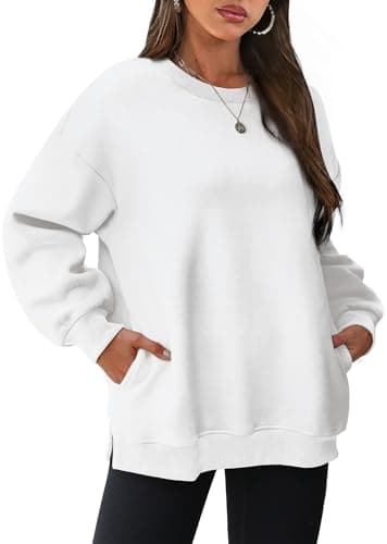 WIHOLL Oversized Sweatshirt for Women 2025 Trendy Tops Long Sleeve Shirts Loose Fit Pullover with Pockets White XL
