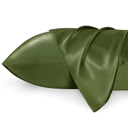 Bedsure Satin Pillowcase 2 Pack Similar to Silk Pillow Cases Standard Size, Pillow Case for Sleeping Women with Envelope Closure, Gifts for Women Men, Olive Green, 20x26 Inches