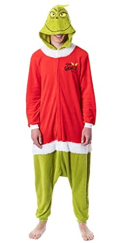 MJC International Mens' The Grinch Santa Hooded Costume Union Suit One-Piece Pajama (Medium) Multicolored