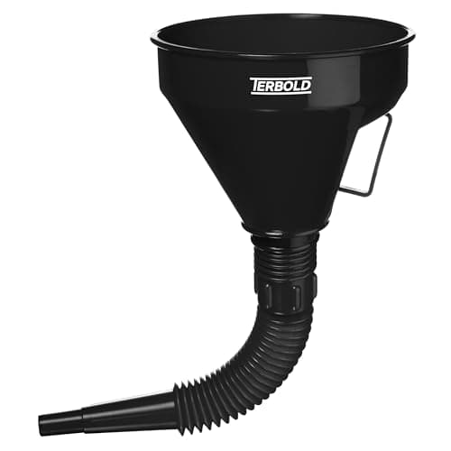 Terbold Automotive Flex Funnel with Hose | Wide Mouth Flexible Oil Funnel for Automotive Use - Gas, Transmission Fluid, Car Fuel, Oil Change (Black)