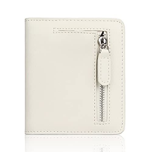 FUNTOR Leather Wallet for Women, Ladies Small Compact Bifold Pocket RFID Blocking Wallet for Women, white