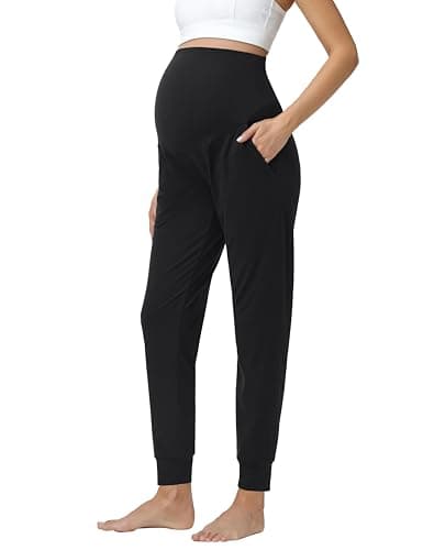 V VOCNI Women's Maternity Joggers Sweatpants Pockets Pregnancy Jogger Sweats Pants for Lounging Athletic Running Black Medium