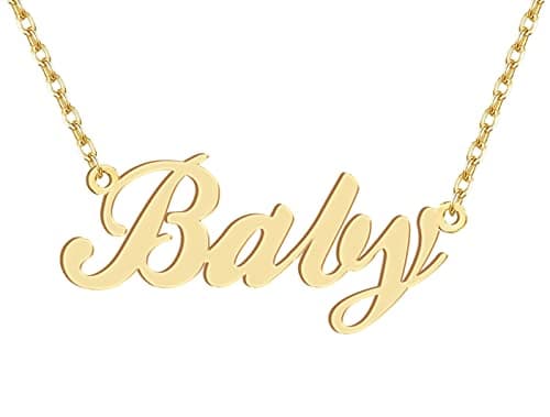 Dancing Wolf 18k Gold Plated Baby Name Necklace Stainless Steel Nameplate Necklaces Jewelry for Womens Moms