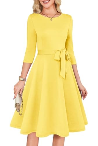 RUMIA Cocktail Dresses for Women 3/4 Sleeve Vintage Wedding Guest Dresses Summer Formal Dress Yellow M