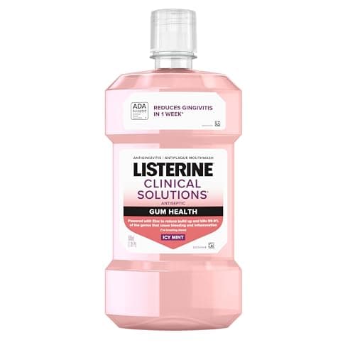 Listerine Clinical Solutions Mouthwash Gum Health Antiseptic, Antigingivitis and Antiplaque Oral Rinse Helps Prevent Buildup and Immediately Kills Germs for Healthier Gums, ICY Mint, 500 mL