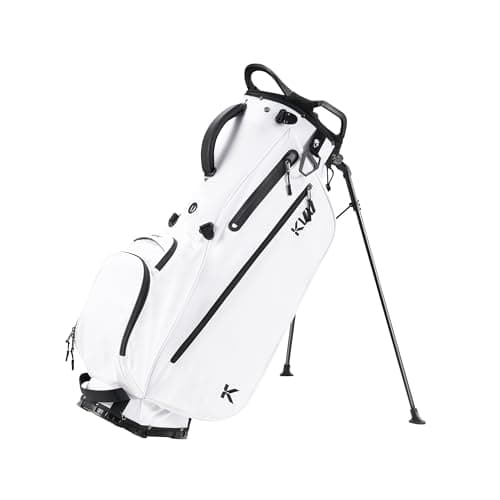 KVV Lightweight Golf Stand Bag with 7 Way Full-Length Dividers, 5 Zippered Pockets, Automatically Adjustable Dual Straps，Elegant Design(White)