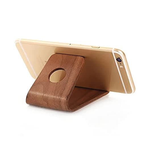 SixWeKit Wooden Cell Phone Stand, Universal Mobile Phone Holder Stand Non Slip Stable Desktop Phone Stand for iPhone, iPhone13,Samsung Galaxy Smartphones, iPad, Tablets Facetime Holder for Desk