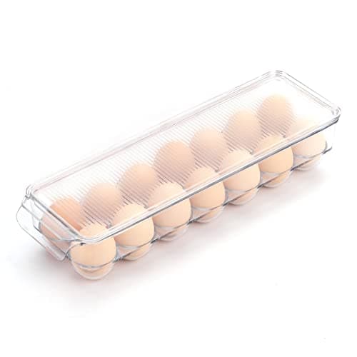 cutesun Egg Holder for fridge with Lid, Egg Container For Refrigerator Plastic Organizer Bins,Clear 14 Eggs Trays for Home/Kitchen Storage (14 Eggs, 1 Pack)