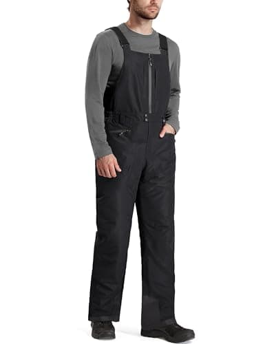 FREE SOLDIER Men's Insulated Waterproof Snow Bibs Ski Overalls(Black,L/32L)