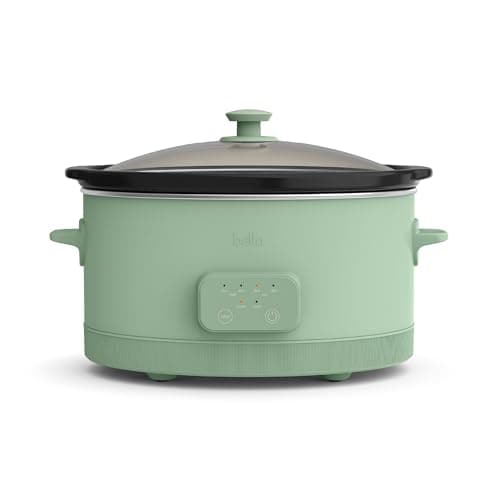 bella 6.0 Qt Programmable Slow Cooker, Ceramic Nonstick Coating, Adjustable Temperature & Cooking Times, Dishwasher Safe Stoneware Pot & Tempered Glass Lid, Tangle Free Cord Wrap, Seaglass