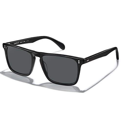 CARFIA Retro Polarized Sunglasses for Men UV Protection Hand-crafted Acetate Frame Driving Hiking Eyewear CA53572 Dark Black