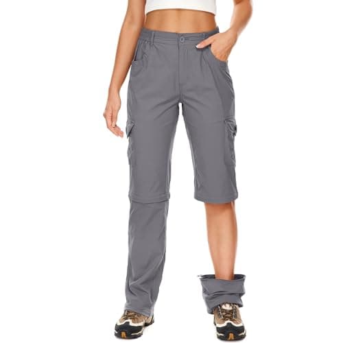 Women's Hiking Pants Convertible Quick Dry Lightweight Zip Off Fishing Travel Safari Pants #2193-Grey-8