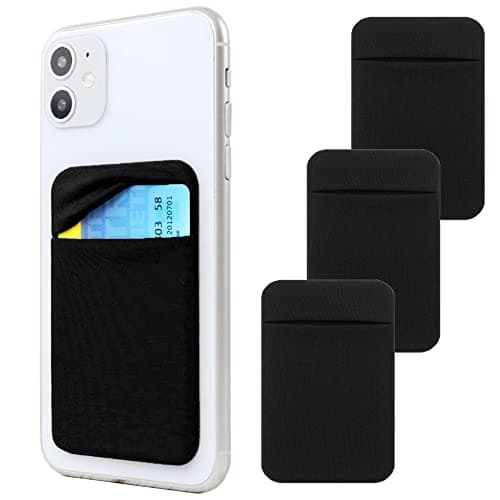 3Pack Adhesive Phone Pocket,Cell Phone Stick On Card Wallet,Credit Cards/ID Card Holder(Double Secure) with Self Sticker for Back of iPhone,Android and All Smartphones. (Black)