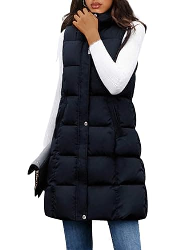 Tanming Women's Long Puffer Vest Cotton Sleeveless Puffy Jacket with Removable Hood (Black-M)