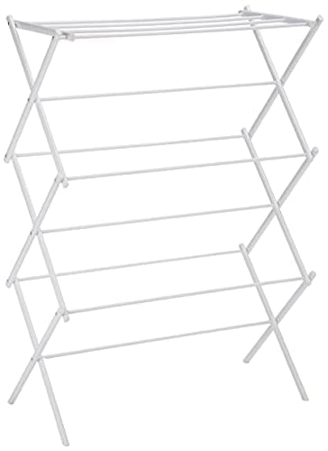 Amazon Basics Foldable Portable Laundry Rack for Air Drying Clothing, Indoor Outdoor Use - 14.5" D x 29.5" W x 41.8" H, White