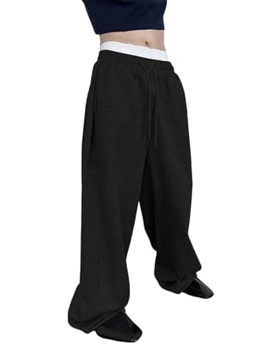 Wangdo Men's Baggy Sweatpants Wide Leg Lounge Cotton Jogging Pants Casual Elastic Waist Joggers with Pockets Black