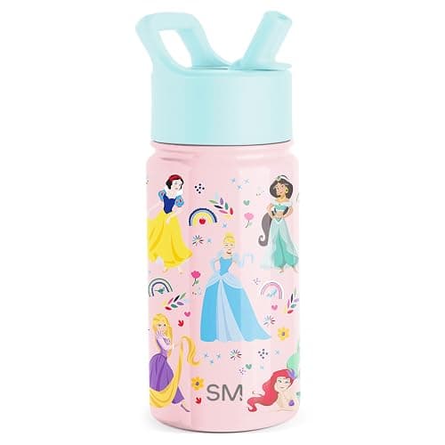 Simple Modern Disney Princess Kids Water Bottle with Straw Lid | Reusable Insulated Stainless Steel Cup for Girls, School | Summit Collection | 14oz, Princess Rainbows