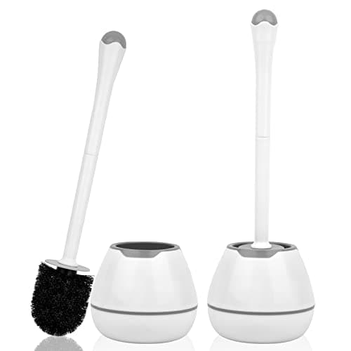 Toilet Brush and Holder, 2 Pack Toilet Bowl Brush and Holder with Long Handle, Plastic Holder Easy to Hide, Drip-Proof, Easy to Assemble, Deep Cleaning